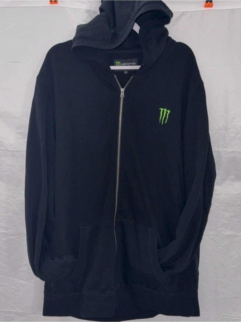 Monster Energy Men's Black Zip-Up Hoodie Sweatshirt with Green Logo